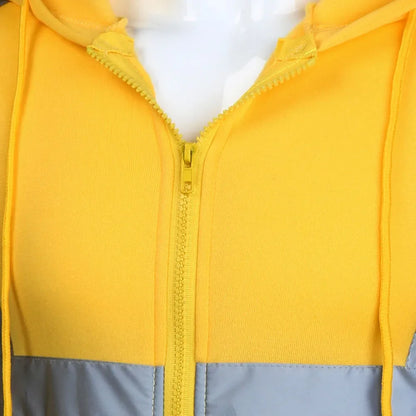Men Reflective Strip Hoodies Casual Fit Work Safety Jackets Autumn Thin Fleece Hooded Zipper Sweatshirt Coats Workwear For Men