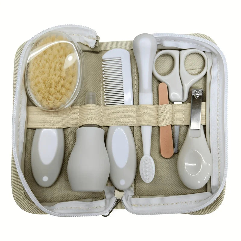 6/7-piece Baby Daily Care Set - Baby Nasal Irrigator, Small Scissors, Soft Hairbrush, Nail File, Small Toothbrush, Nail Clipper