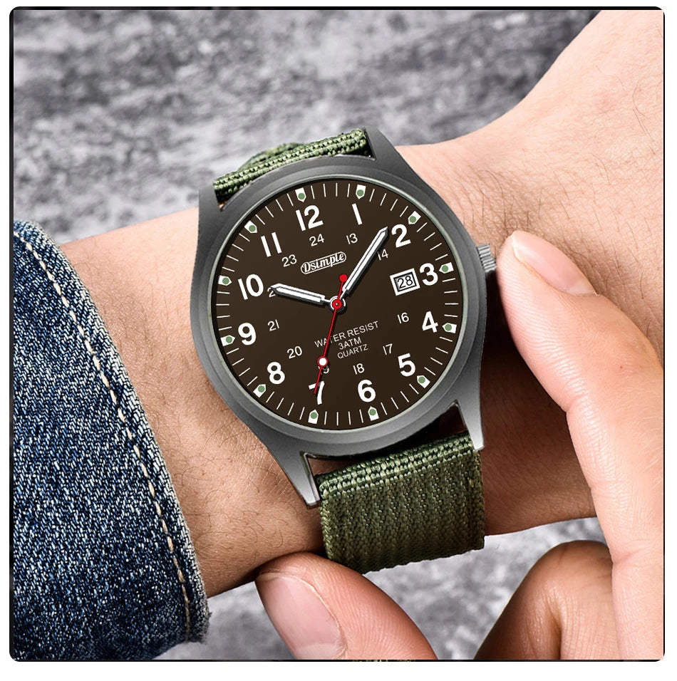 Fashion Mens Watches Luminous Hands Clock Luxury Military Sports Calendar Quartz Wristwatch Men Casual Nylon Watch Reloj Hombre
