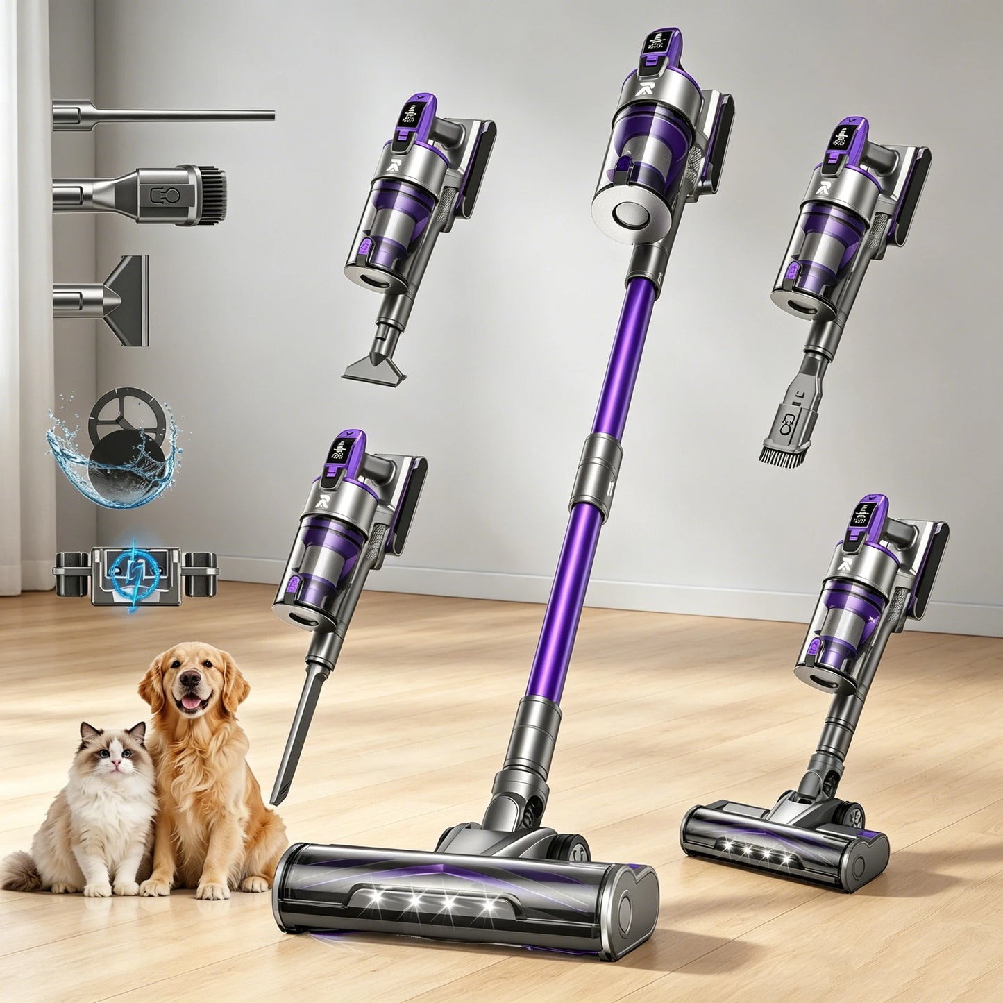 Redroad X18 500W Cordless Vacuum Cleaner 33000PA Ultra Strong Suction, Up to 65 Mins Runtime, Removable Battery 8 in 1 Handheld Stick Vacuum for Home Carpet Car