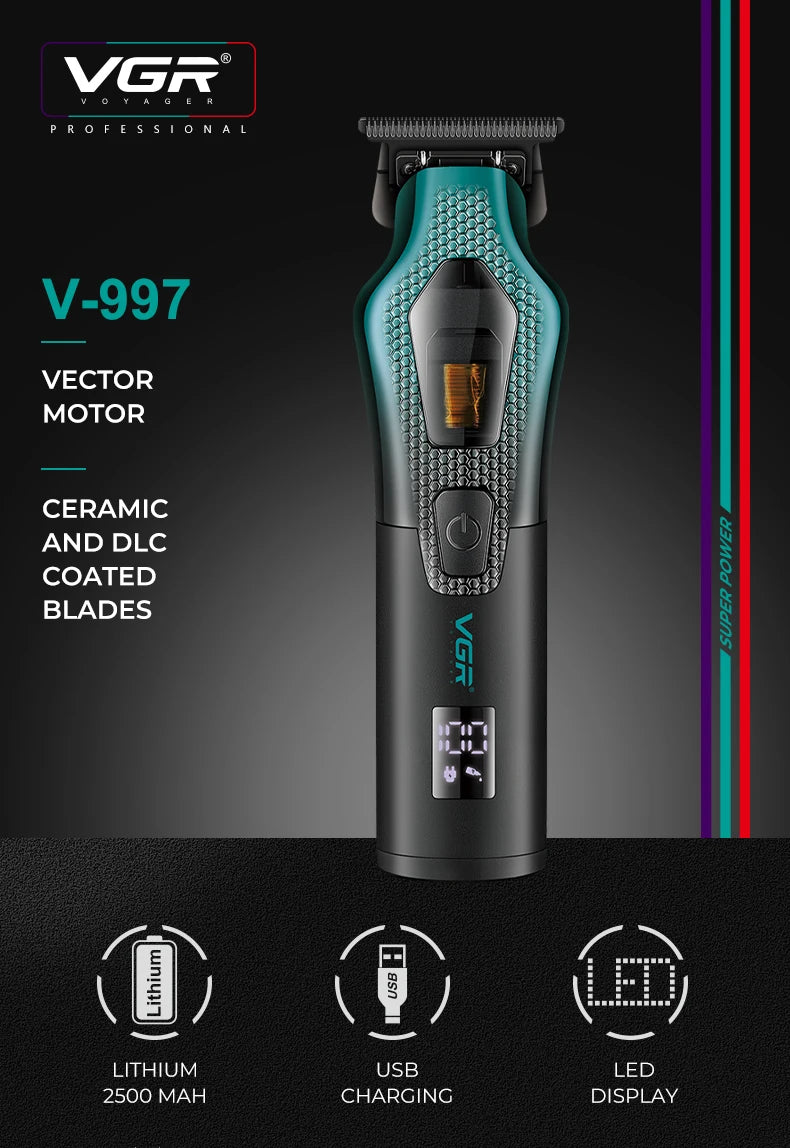 VGR electric hair clipper men's oil head carving electric push gradually changing color metal body 11000 RPM hair clipper V-997