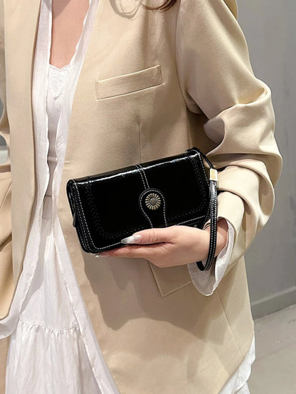 Vintage Hollow PU Long Wrist Wallet, Multi Card Slots Snap Zipper Ladies Purse For ID Cards Cash Bank Cards