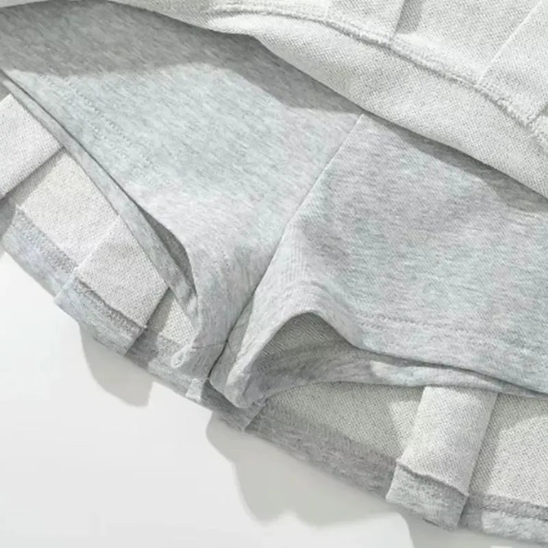 Fabric Y2K Mini Skirt Women Low Waist Wide Pleat Light Grey Sexy Vintage A-line Pleated Skirt Casual Skort Summer