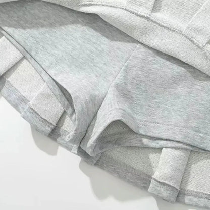 Fabric Y2K Mini Skirt Women Low Waist Wide Pleat Light Grey Sexy Vintage A-line Pleated Skirt Casual Skort Summer