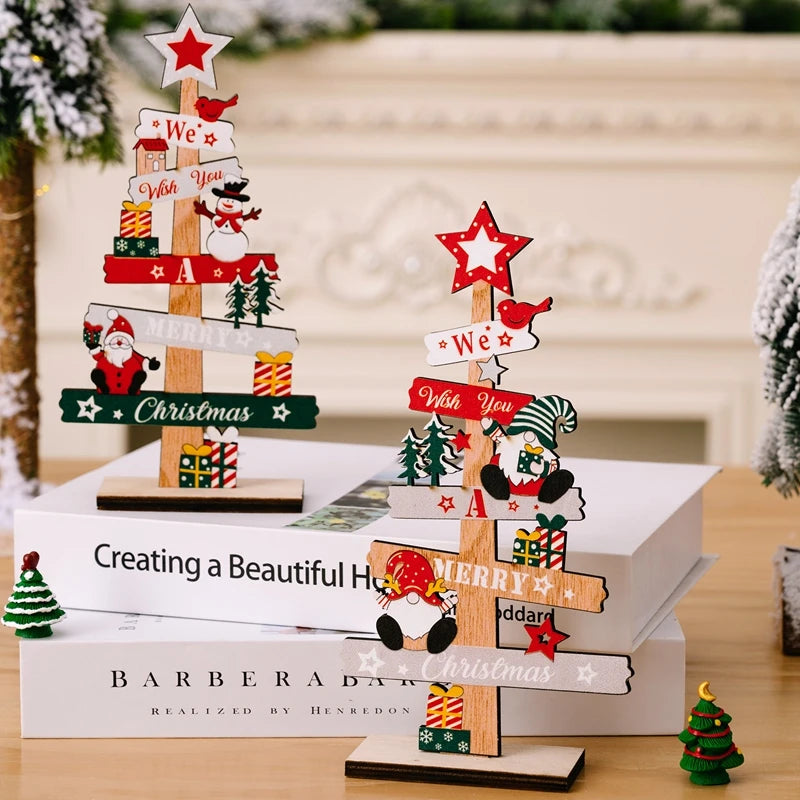 Wooden Christmas Tree Desktop Ornament Santa Claus Merry Christmas Sign Plaque Xmas Decoration for Home 2026 New Years Noel Gift
