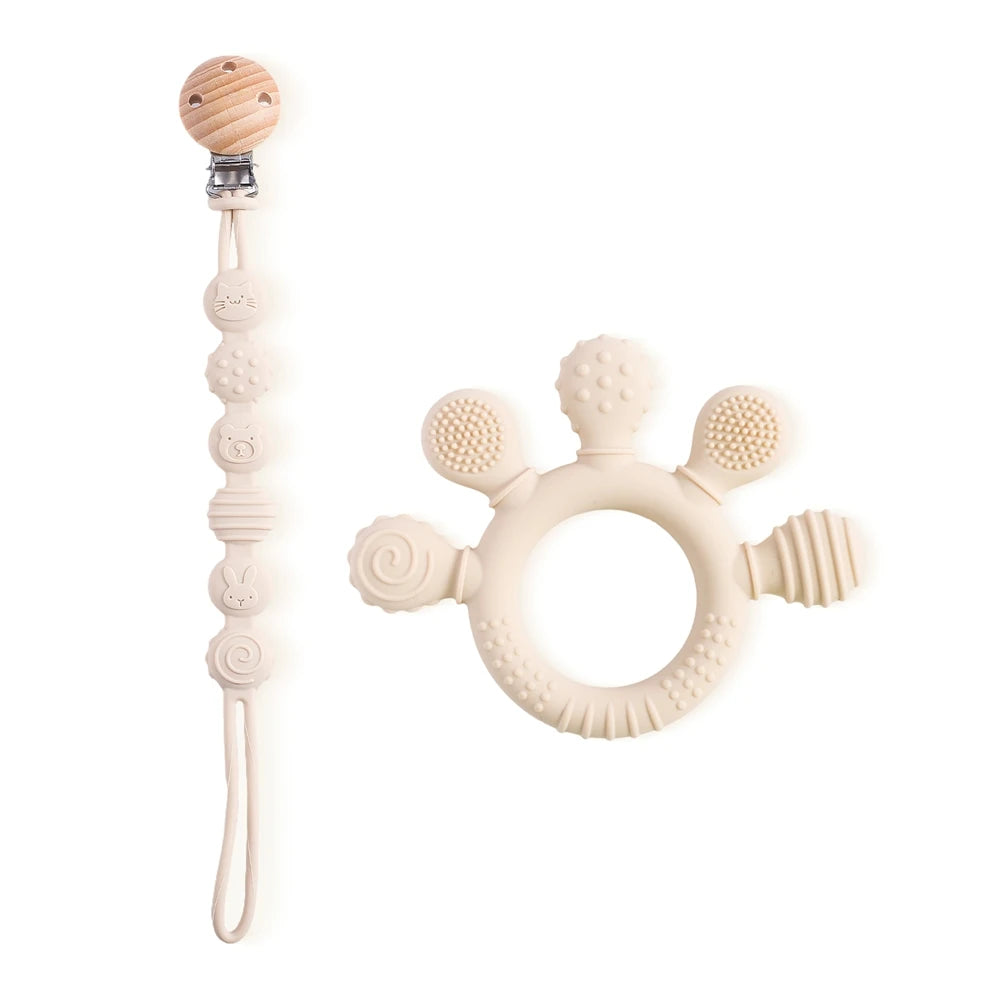 BPA-Free Baby Silicone Teether Sensory Toy Food-Grade Chewable Toy Teething Ring Easy-Grip Infant Teething Toy Newborn Gift