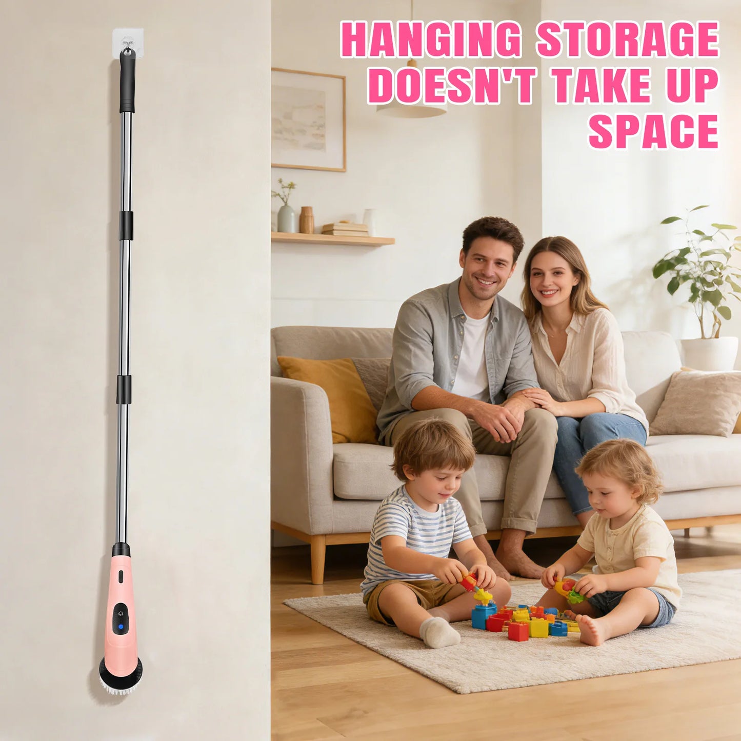 Cordless Electric Cleaning Brush - 7-in-1 Multi-Surface Scrubber with 2-Speed Adjustment, Detachable Extension Handle