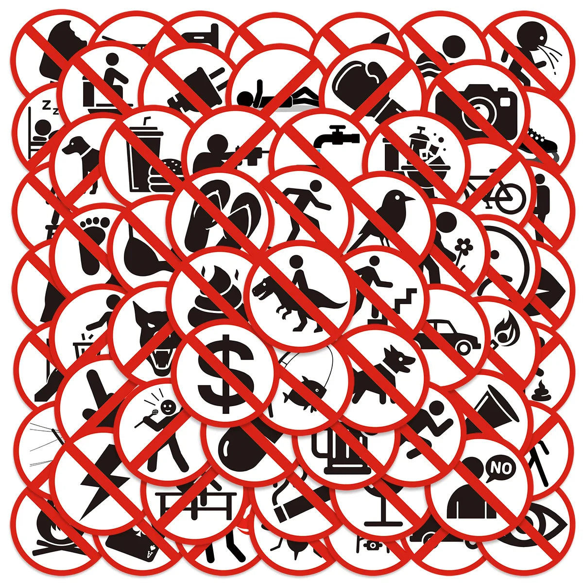 63Pcs Funny Warning Sign Sticker, Water Bottle, Laptop, Phone, Guitar, Skateboard, Stationery DIY Decor Stickers For Kids Adults