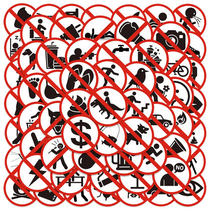 63Pcs Funny Warning Sign Sticker, Water Bottle, Laptop, Phone, Guitar, Skateboard, Stationery DIY Decor Stickers For Kids Adults