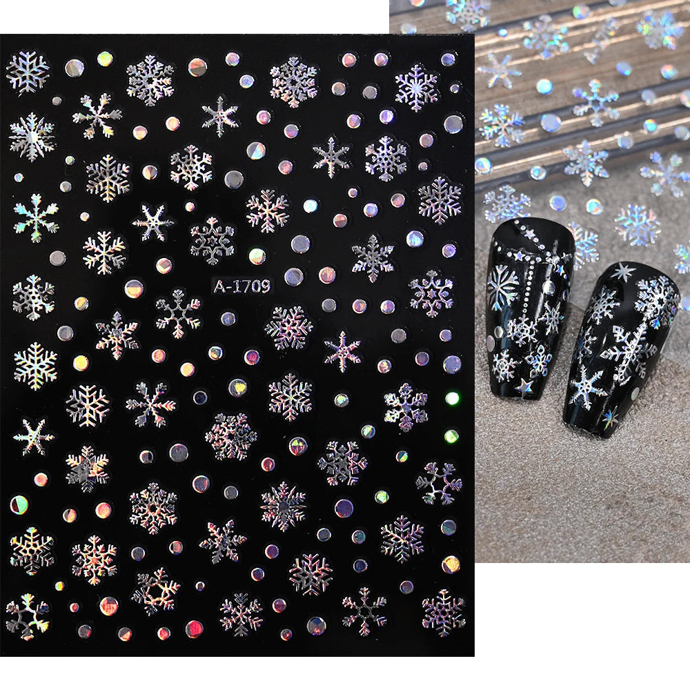 1sheet 3D White Snowflakes Nail Stickers for Christmas Winter Snow Flower Self-adhesive Nail Art Decals DIY Manicure Decorations