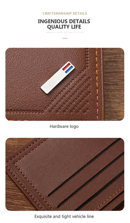 Men's Short Frosted Leather Wallet, Multi-Slot Coin Pocket Photo Holder Small Men's Wallet