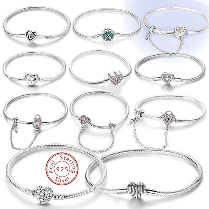 Bracelet Original 925 Sterling Silver Charm Bracelet 17-20CM Love Heart Pave Zirconia Bracelet for Women DIY Charm Jewelry Gifts