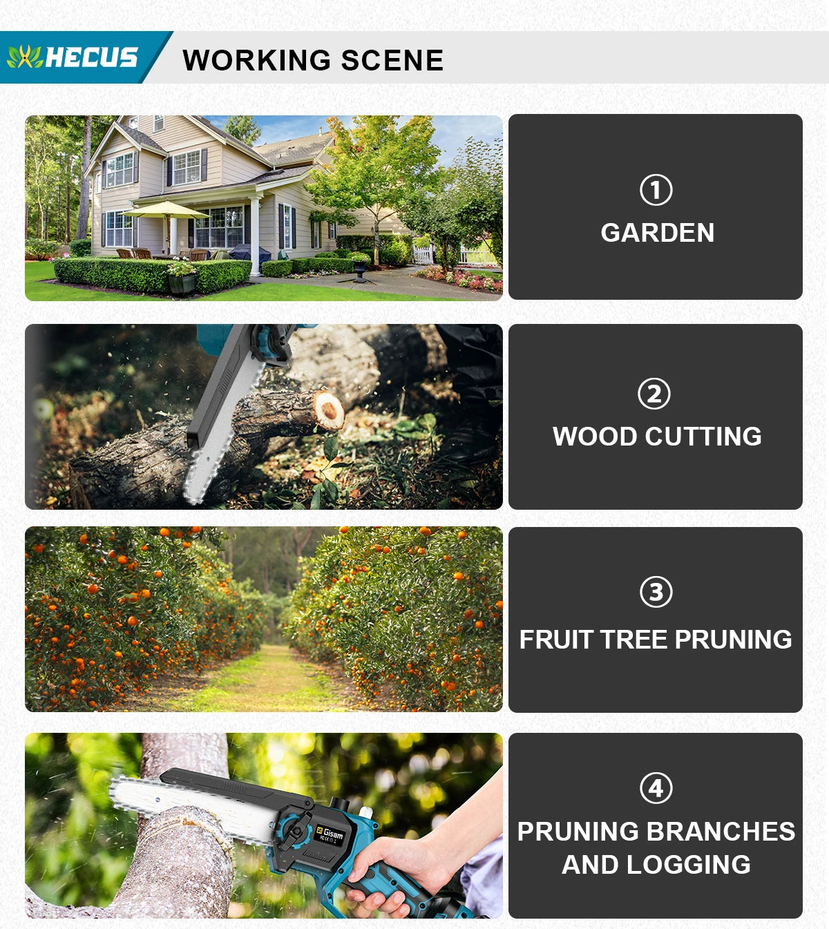 Gisam 2in1 Brushless Telescoping Pole Electric Chainsaw Cordless Garden Pruning Tool High Branch Saw for Makita 18V Battery Pin
