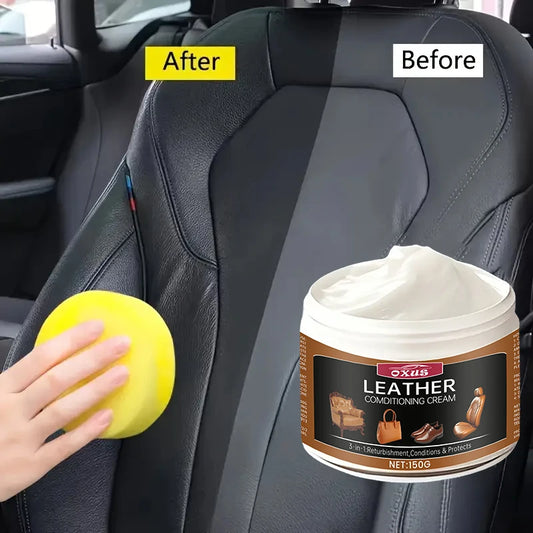 Car Leather Seat Conditioner Cream - Auto Interior Restorer for Sofa, Bag, Jacket | Plastic & Leather Care Oil, Nourishing Treat