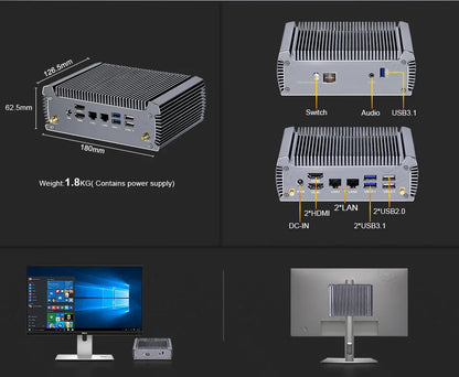 Topton Fanless AMD Mini PC FU02 Ryzen 7 7730U 5825U R5 5600U 4500U Gaming Computer Dual LAN Firewall 2*HDMI2.0 NVMe DDR4 WiFi6