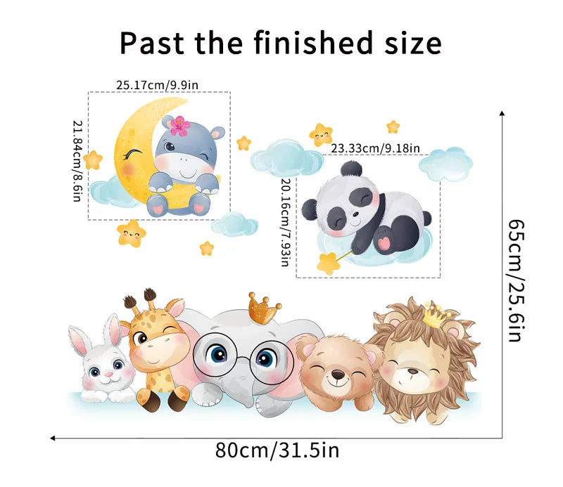 Cute Forest Animals Wall Stickers for Kids Rooms Children Boys Girls Baby Room Decoration Nursery Wallpaper Vinyl Elephant Lion