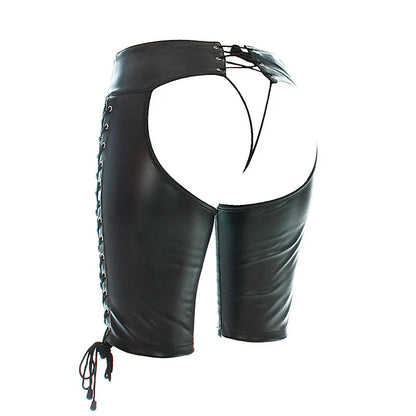 Men PU Leather Open Crotch Shorts Lace Up Adjustable Fetish Pants Buttless Underwear BDSM Lingerie Costume Adult Wear for Men