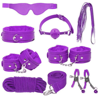 6-10Pcs/Set Sexual Bondage Handcuff Whip Adult Couple Sex Toys Tools Set Erotic Sex Toys for Woman Couples Leather BDSM Kits