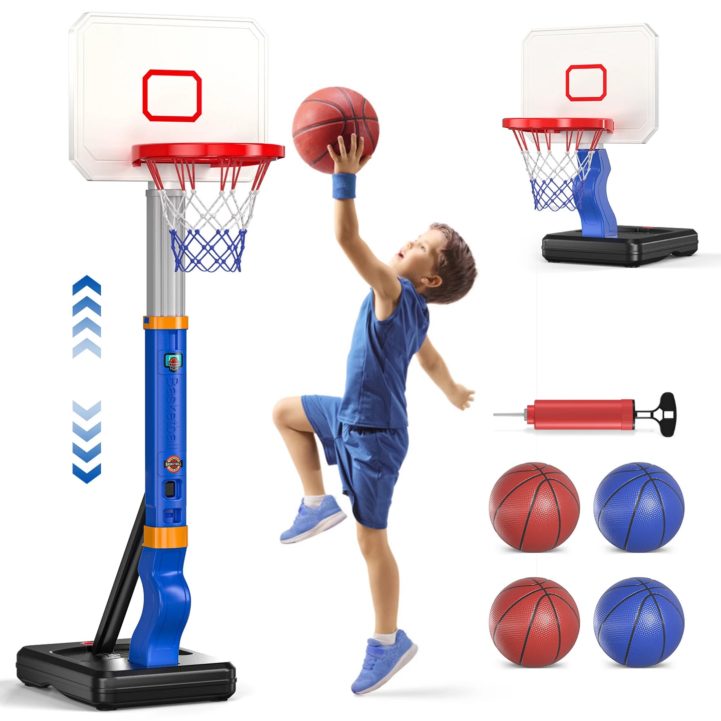 Basketball Hoop For Kids, Toddler With Stand 4 Basketballs Indoor Outdoor Backyard Sport Game Birthday Gifts Toys For Toddler