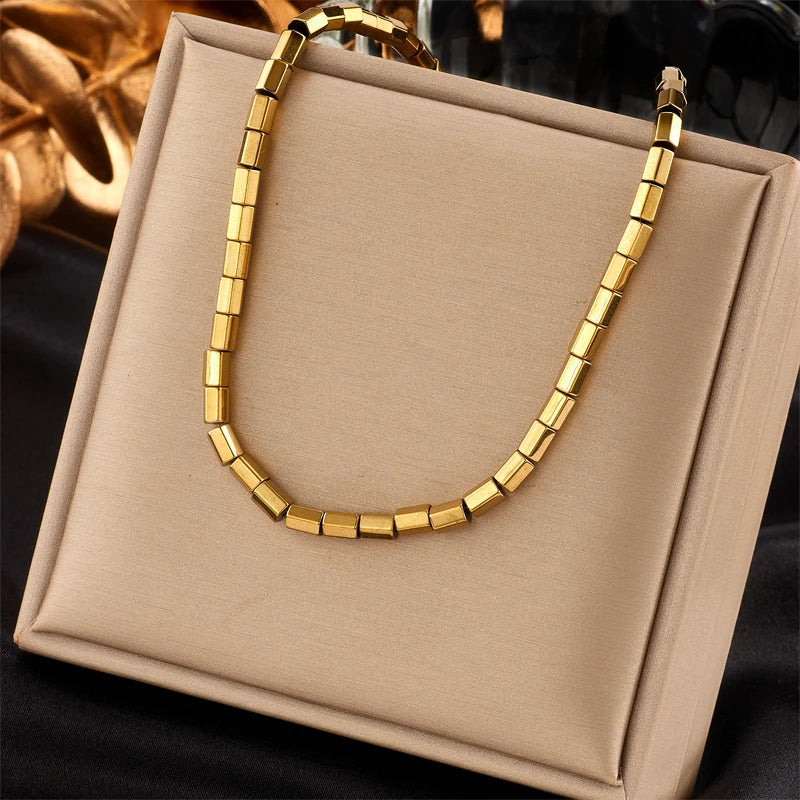 XIYANIKE 316L Stainless Steel Necklace for Women Gold Color New Trends Exquisite Chic Charming Birthday Fashion Jewelry Collier