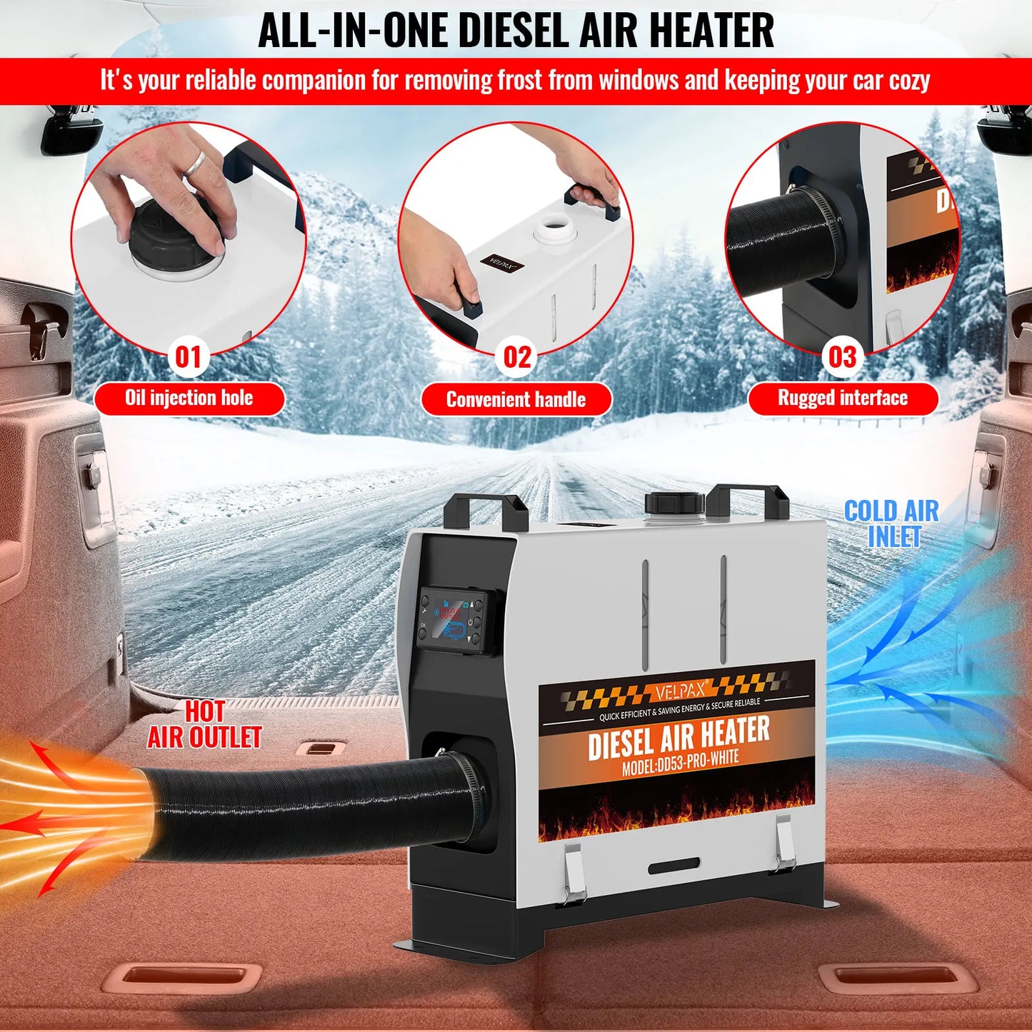 8KW Portable Diesel Heater with LCD Remote Control Adjustable Temperature 18-40℃ for Motorhome Boat And Home Use