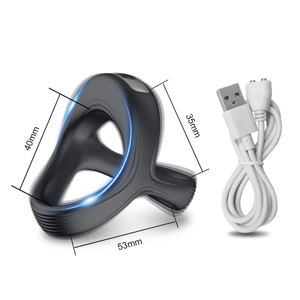 Men Penis Ring Vibrator Sex Toy 10 Vibration Modes Rechargeable Waterproof Cock Lock Ring for Male Adult Sex Product