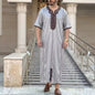 Muslim Men's Morocco Gandoura Thobe Loose Short Sleeves Gorgeous Embroidery Comfortable Islamic Men's Traditional Clothing Party