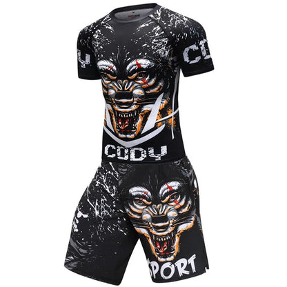 New Men Sports Jiu Jitsu BJJ Suit Gym Fitness Compression Clothes Running Jogging Sport Wear Exercise Workout Rashguard Tights