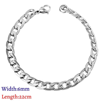 LUXUKISSKIDS Stainless Steel Couple Men/Woman Bracelets Fashion Curb Cuban Link Chains On Hand Rock Bracelet Wrist Jewelry Gifts