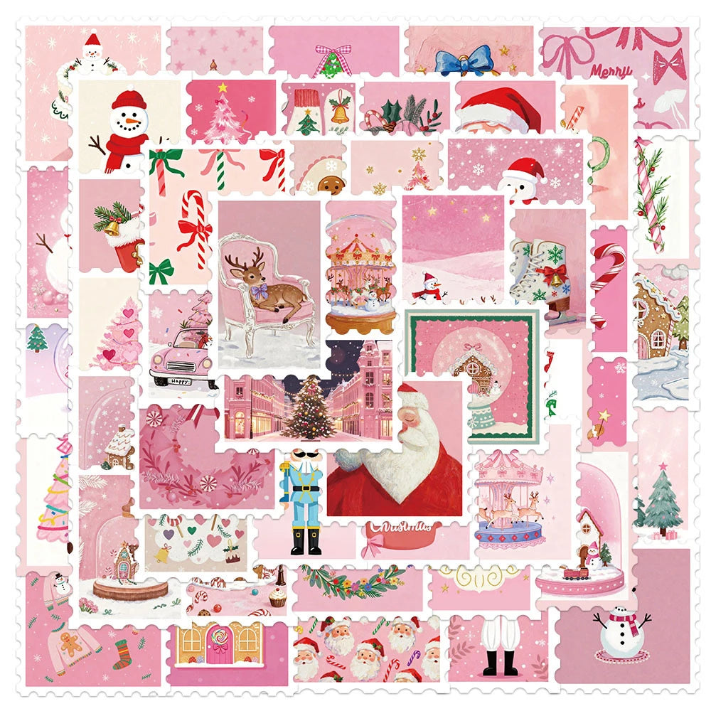 10/30/50pcs Kawaii Pink Santa Claus Elk Snowman Stamps Stickers Aesthetic Christmas Decoration Decals Toys Gifts