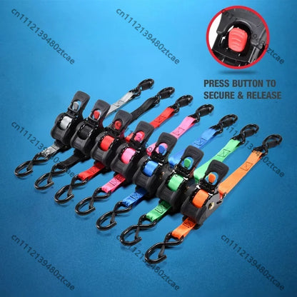 1 Inch 10Ft Auto Retractable Ratchet Strap 800kg Heavy Duty Elastic Fastening Belt for Motorcycle Cargo Fixing