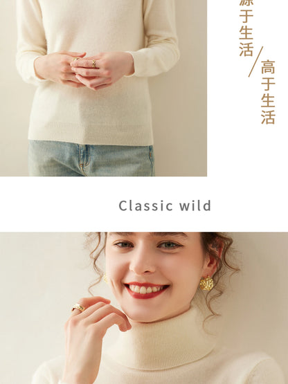 Cashmere Sweater Women's Turtleneck Long Sleeved Knitted Pullover 100% Pure Cashmere Base Sweater Korean Version Women's Top