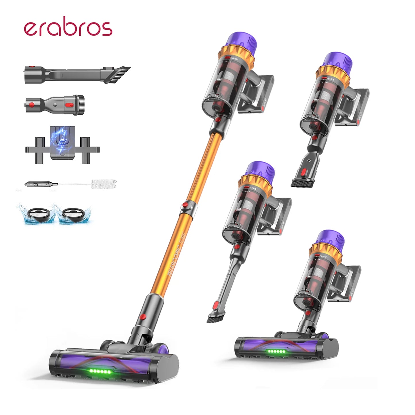 Erabros EV5 550W 70KPA Cordless Vacuum Cleaner Ultra-Strong Suction Power 80Mins Runtime Handheld Smart Vacuum Cleaner 4 Modes