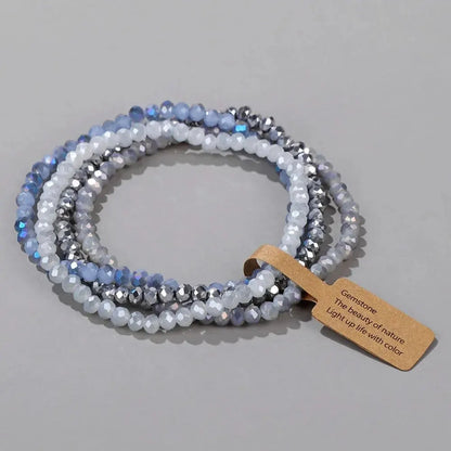 4 Pieces Set Faceted Glass Beads Stretch Bracelet AB Effected Glass Beads Multi Color Elastic Beaded Handmade Bracelet Jewelry