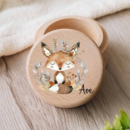 Personalized Wooden Milk Teeth Box Elephant Bunny with Name Wooden Tooth Box Protection of Baby's Fetal Hair Anniversary Gift