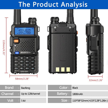 1/2PCS Baofeng UV 5R 5W 8W Walkie Talkie Portable Ham CB Radio Dual Band VHF UHF FM Transceiver Two Way Radio UV82 S9 K5 Plus