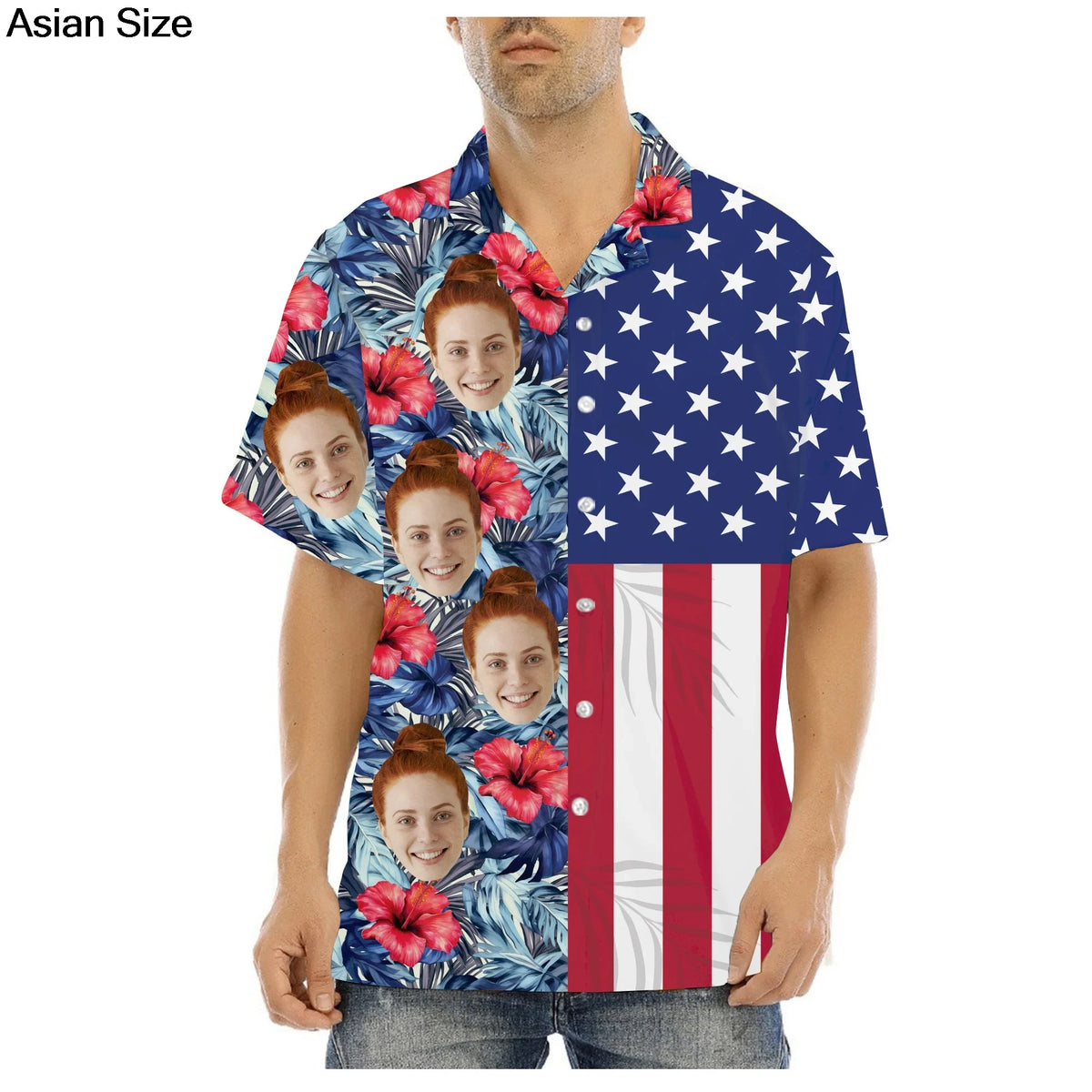 Hawaiian Shirt With Custom Face For Men Women Personalized Hawaii Gift For Girlfriend Boyfriend Tropical Beach Button Down Shirt