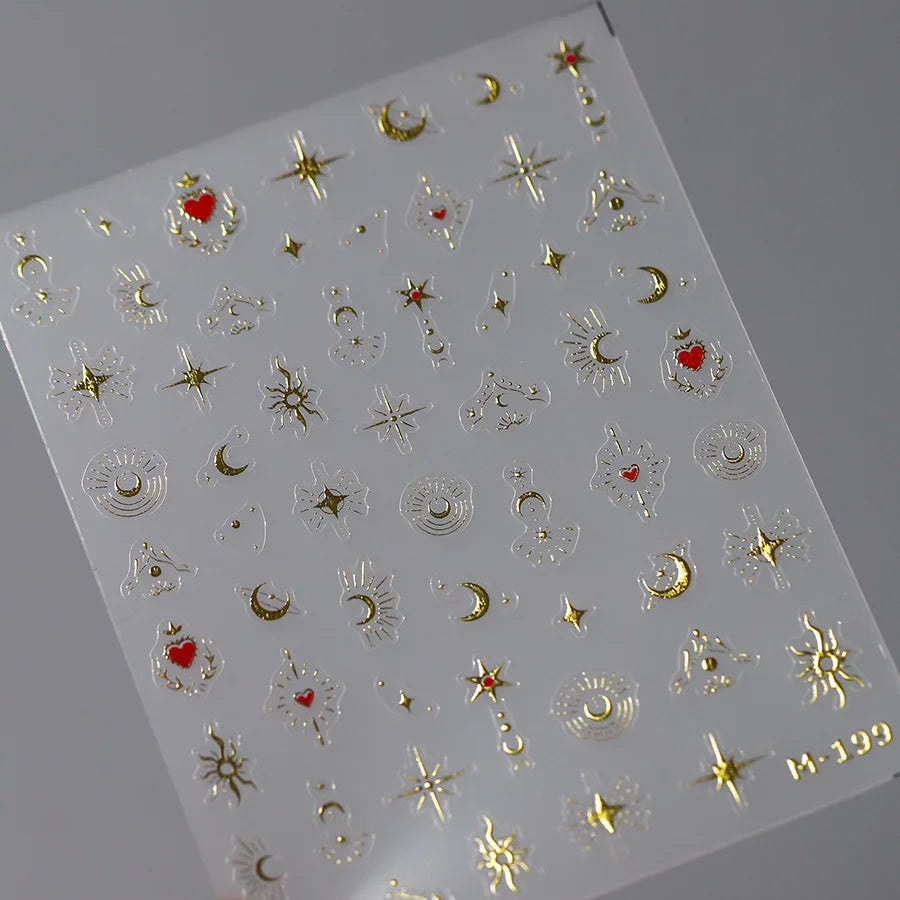 1pcs 5D Star Moon Nail Stickers Kawaii Pink Retro Bronzing Nail Art Sticker Decorations Decals DIY Adhesive Slider Accessories