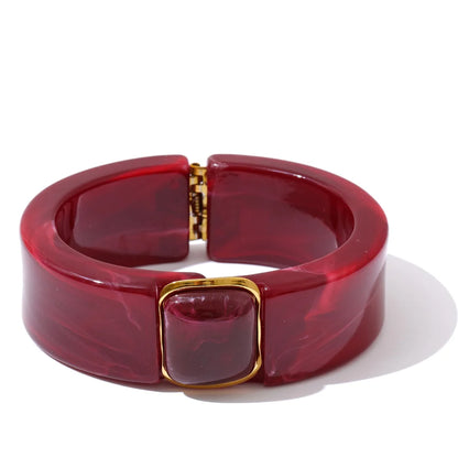Yhpup 66mm Green Pink Brown Purple Acrylic Thick Bracelet Bangle for Women Stainless Steel Arrivals 2025 Wrist Jewelry Gift