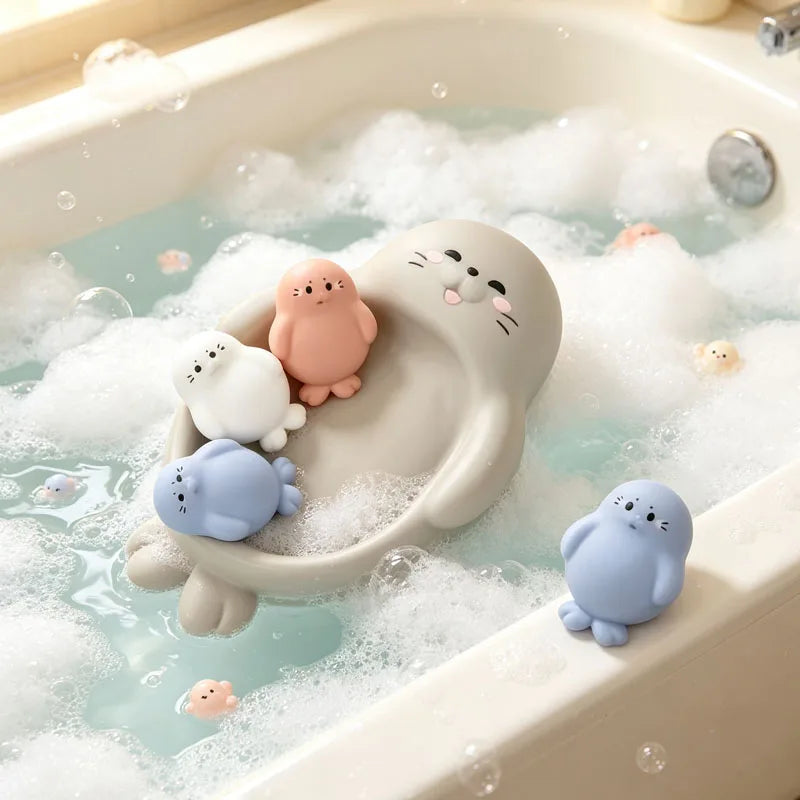 Baby Bath Toys Floating Hippo Seal Animal Family Water Play Set Toddler Bathtub Shower Fun