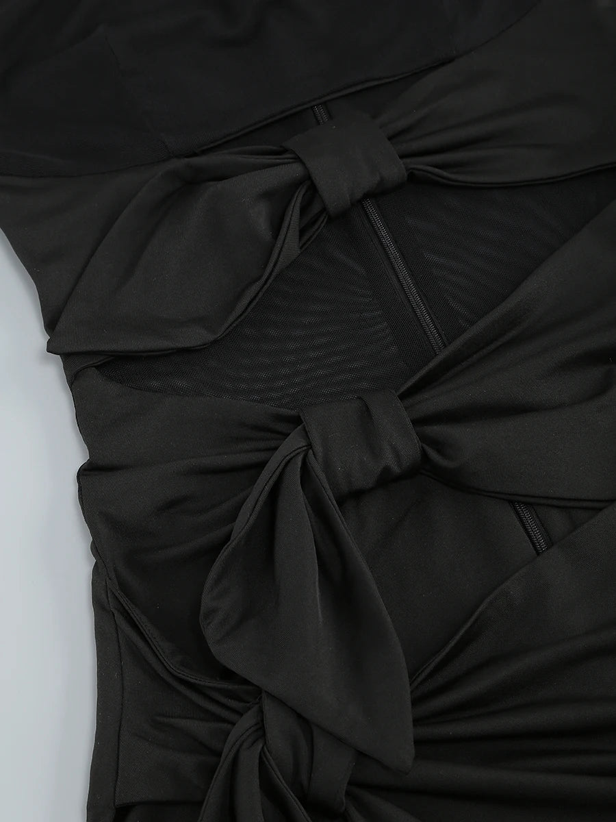 Sexy Hollow Out High Side Split See Through Mesh Long Sleeve Maxi Dress Luxury Brithday Prom Gown Party Club Fashion Dresses