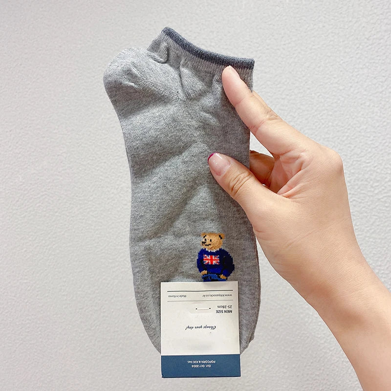 Good Quality Cartoon Gentleman Bear Men's Socks Cotton Harajuku Style Sport Boys Skateboard Novelty Breathable  Christmas Gifts