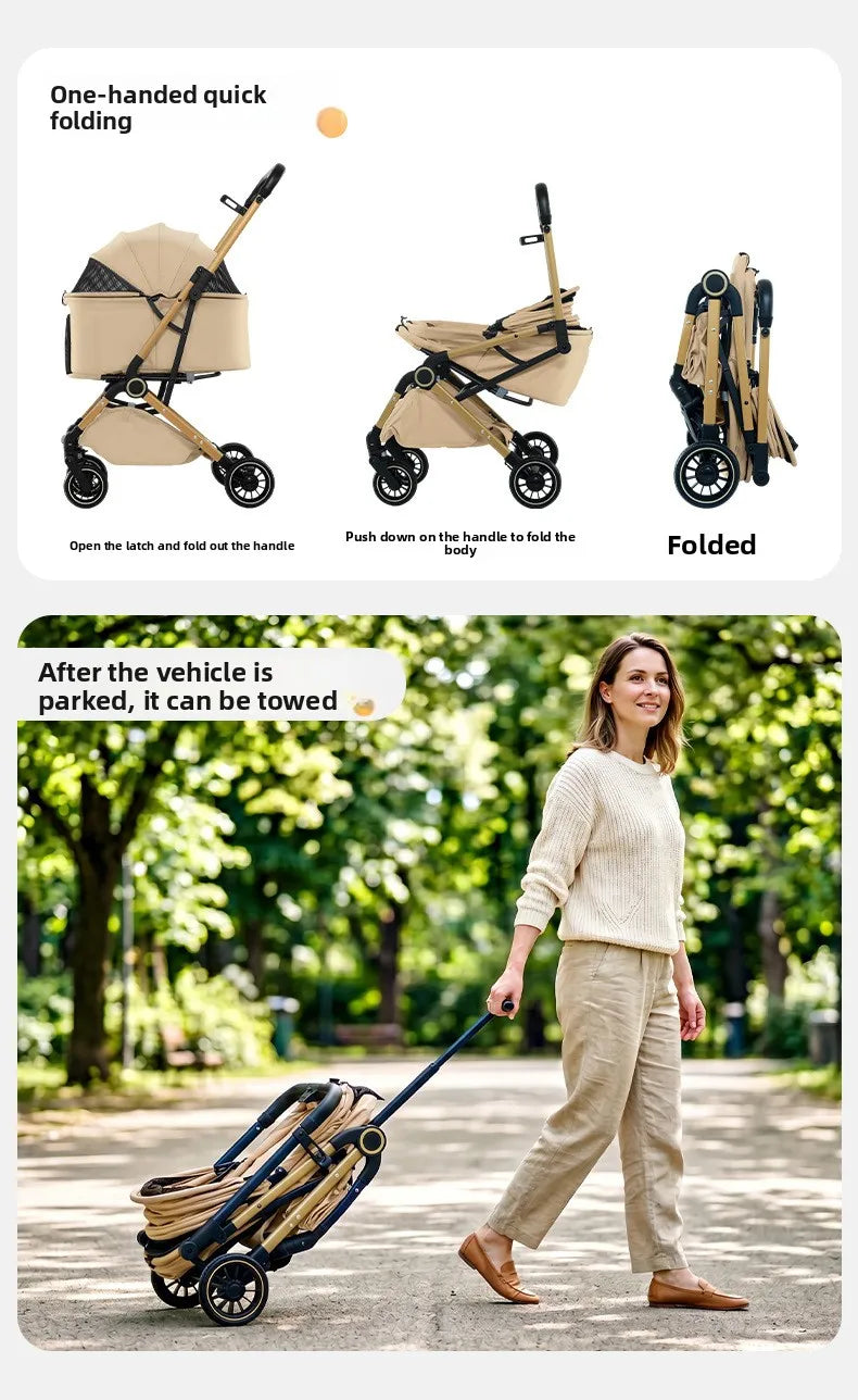 Pet Stroller One Button Foldable Cat Dog Outdoor Travel Cross Border Pet Stroller Pet Trolley Stroller for Dog Puppy Stroller