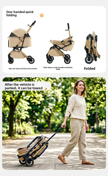 Pet Stroller One Button Foldable Cat Dog Outdoor Travel Cross Border Pet Stroller Pet Trolley Stroller for Dog Puppy Stroller