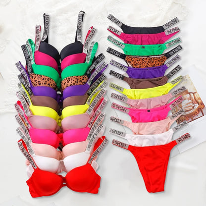 Victoria's Secret Women's Fashion Lingerie Set Sexy Breathable Soft Versatile Shapewear Sexy Lingerie Bra and Panty Set Push Up