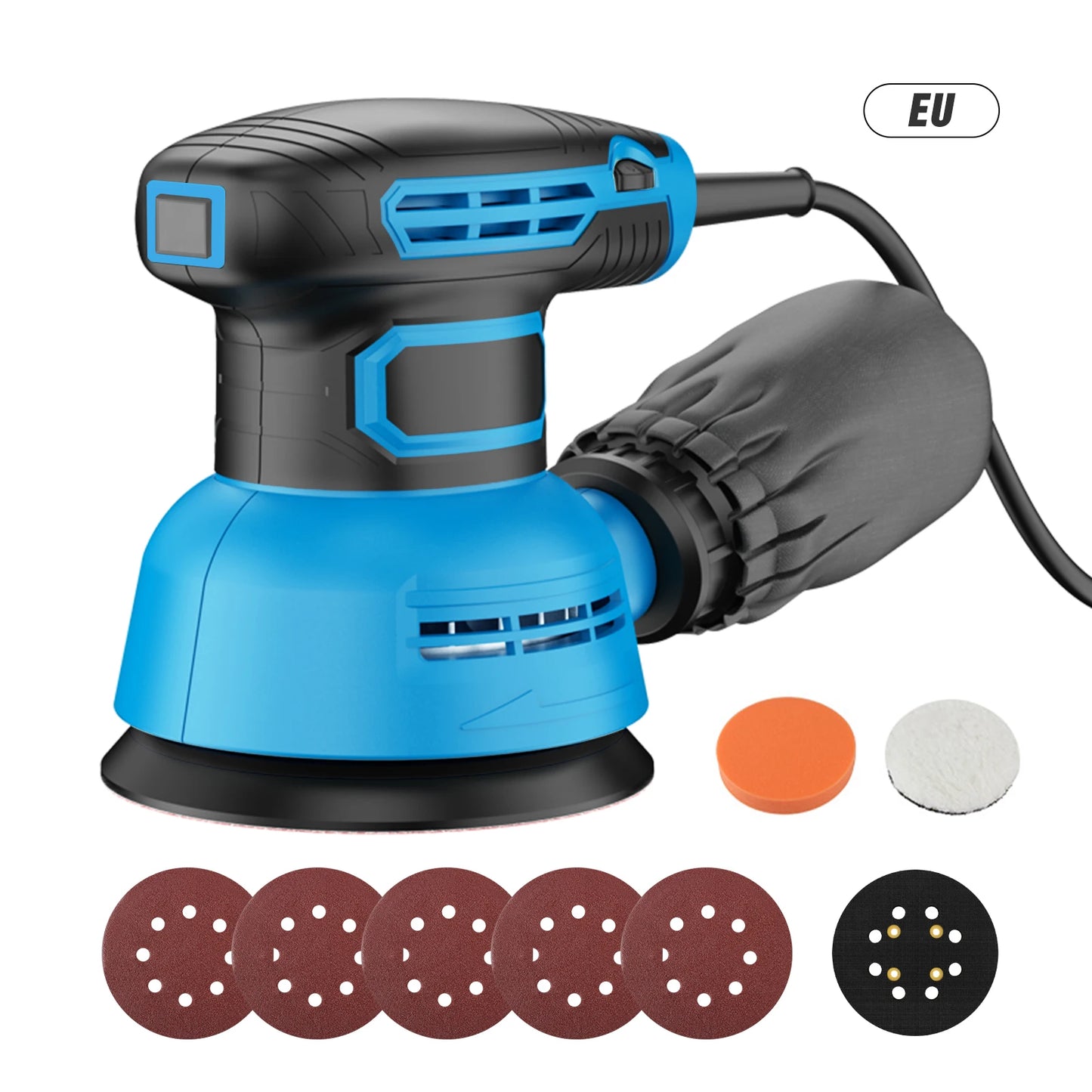 5 Inch Variable Speed Orbital Sander, Eccentric Grinding & Polishing Machine, Handheld Electric Sander for Paint Polishing, Surface Sanding, Rust Removal, Wood and Metal Finishing Work