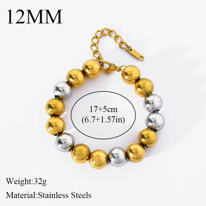 GANPUP 316L Stainless Steel Metal Beads Charms Bracelet Bangle for Women Texture Trendy Wrist Chain Jewelry Gift Bijoux Femme