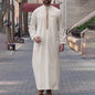 Men's Ethnic Pattern Embroidery Zipper Hooded Robe Traditional Long Sleeve Pocket Jubba Thobe for Daily Wear Man Islamic Thobe