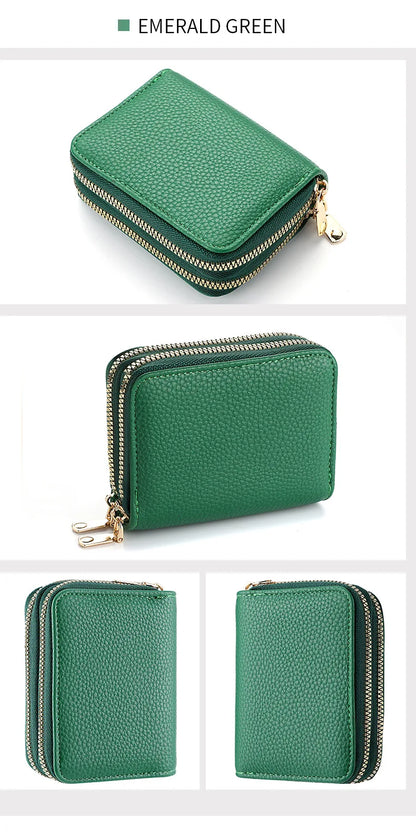 Women's Double Zipper Wallet Fashion Short Credit Card Holder with Large Capacity Coin Purse