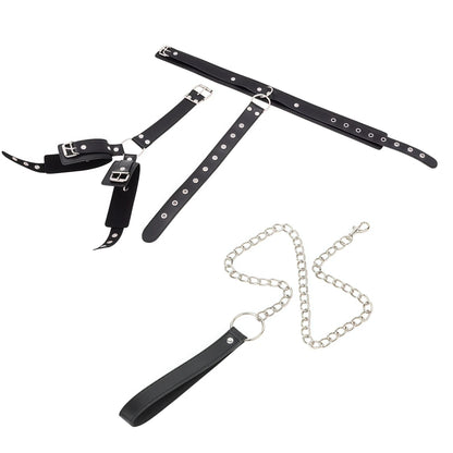 Bondage Restraint Kit Adjustable Collar & Wrist Cuffs Durable PU Leather Fetish Play Set for Adult Couples